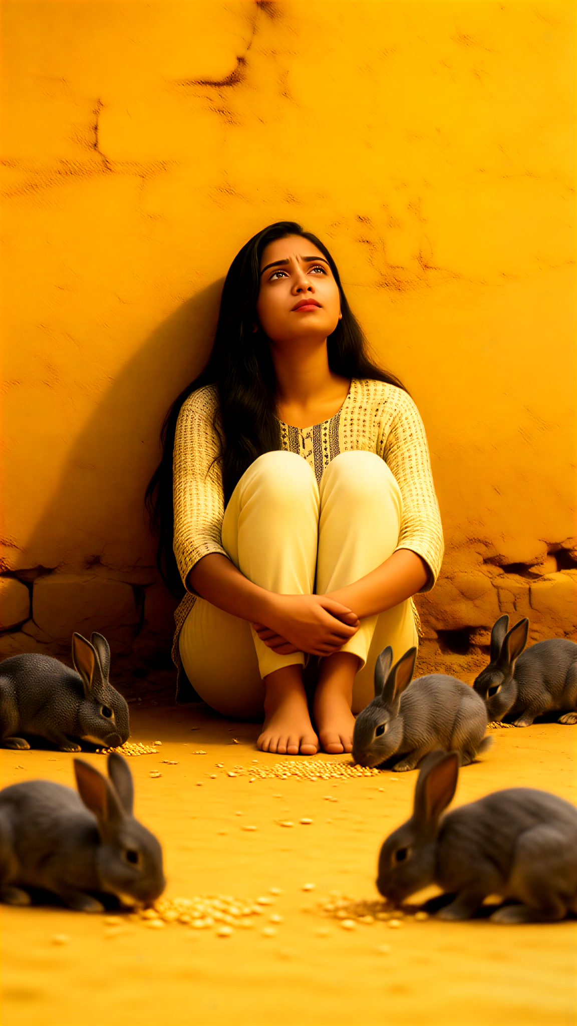 Rural earth walls and rabbits image