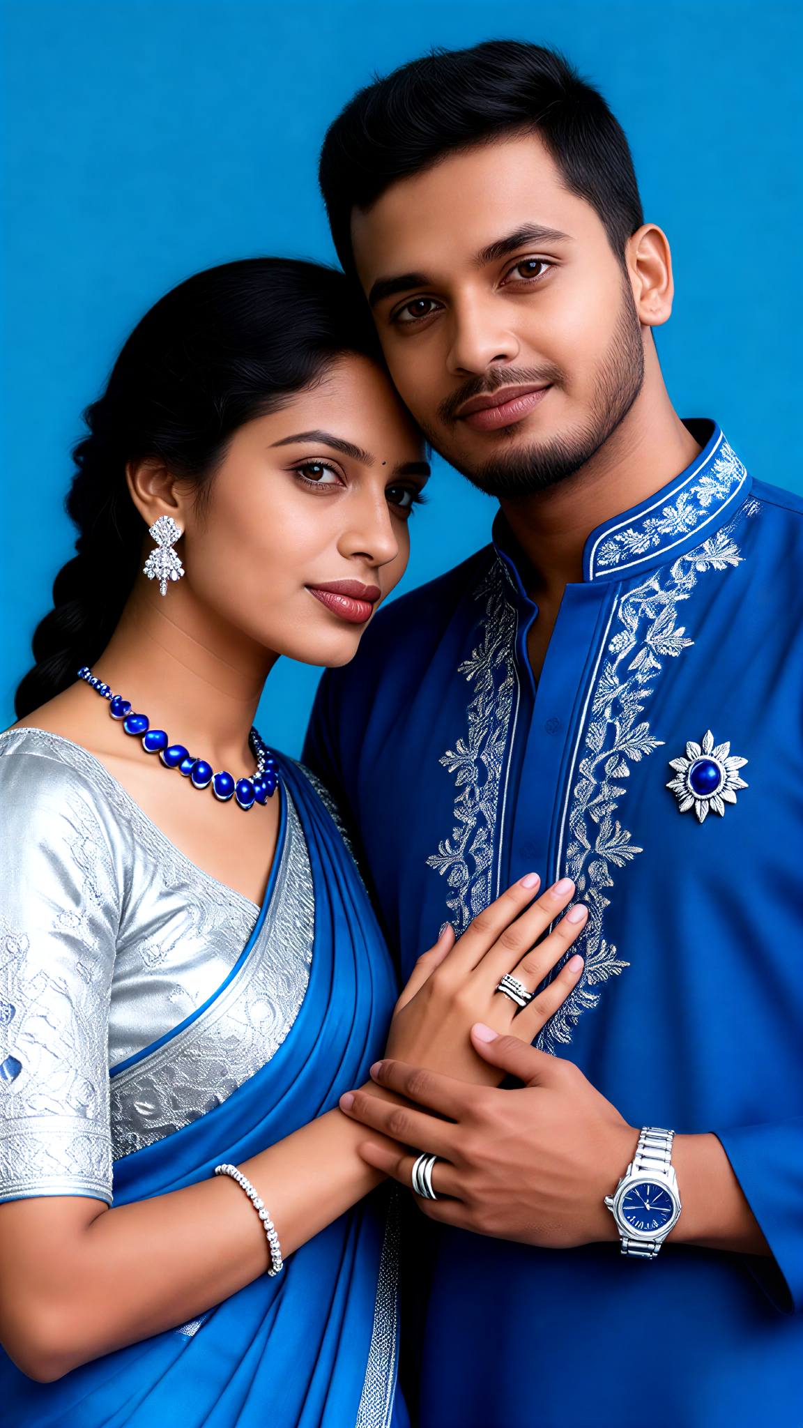 Close-up shot of sapphire blue face-to-face and shoulder-to-shoulder image