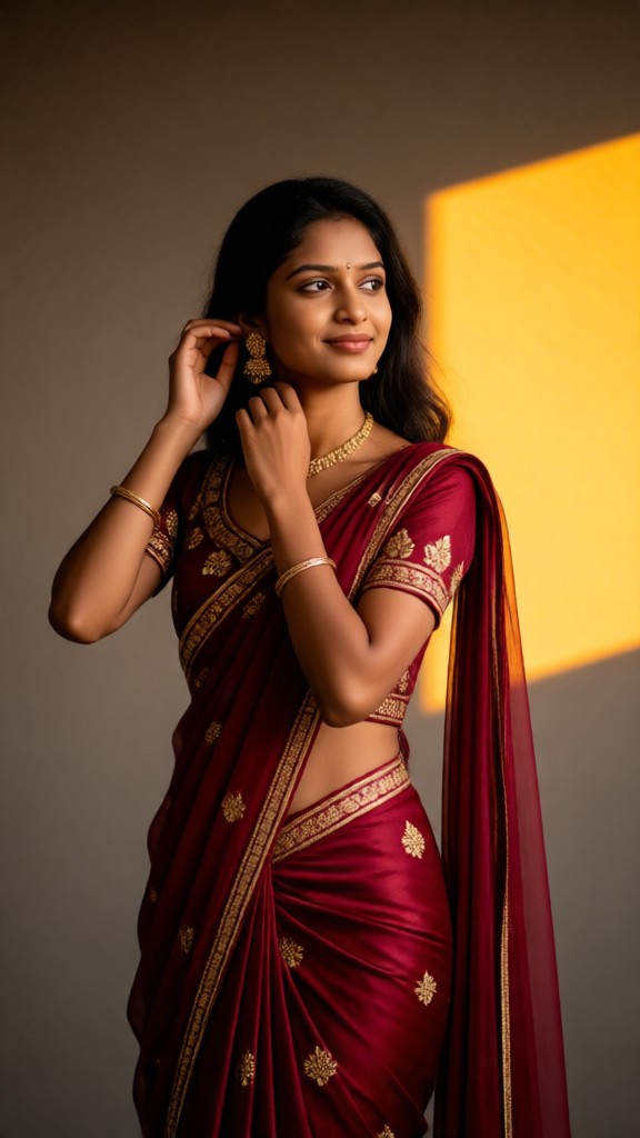 Twilight Sari: Wine Red image