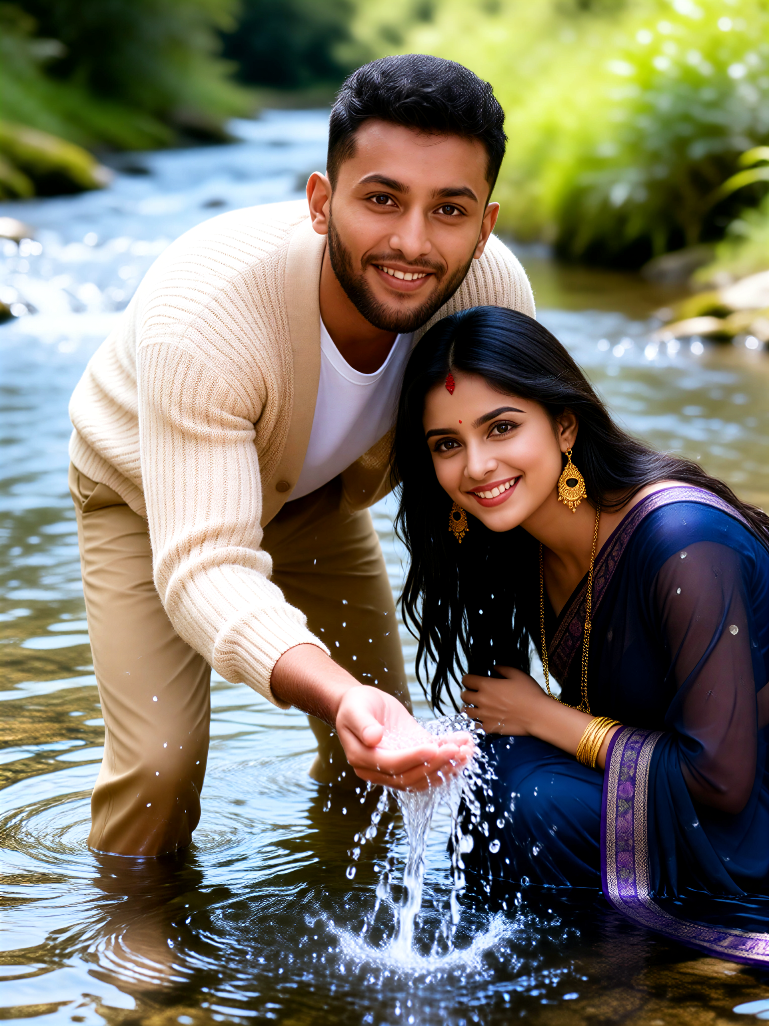 Couples playing in the pond-2 image