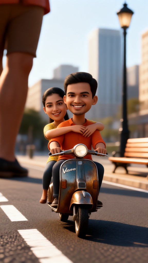 Cartoon couple on bicycle image