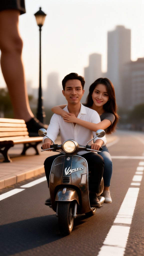 Mini couple riding motorcycle image