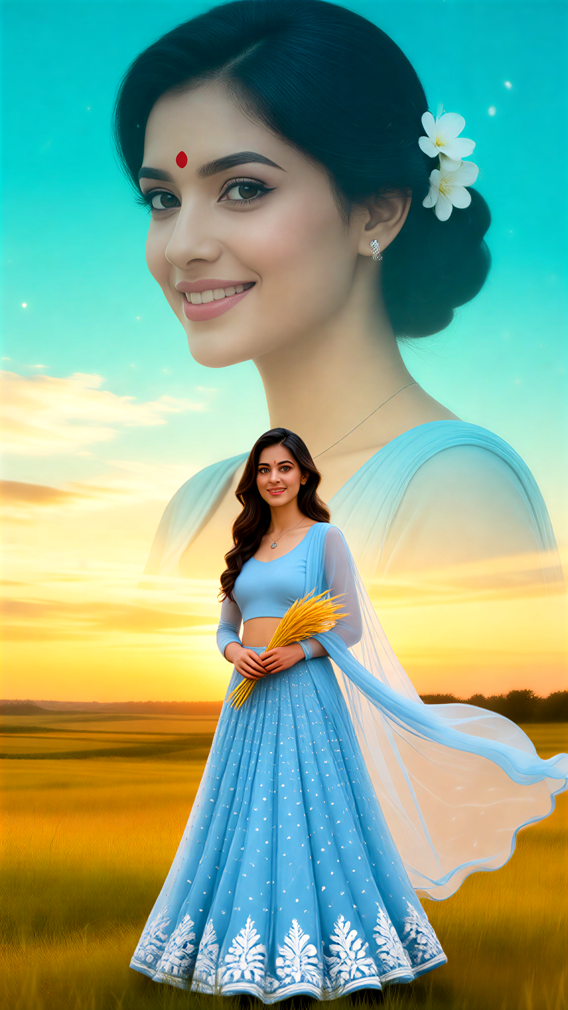 Sky Blue Lehenga & Golden Dusk image