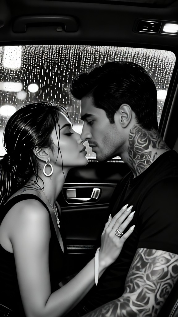 sexy black-and-white car couple image