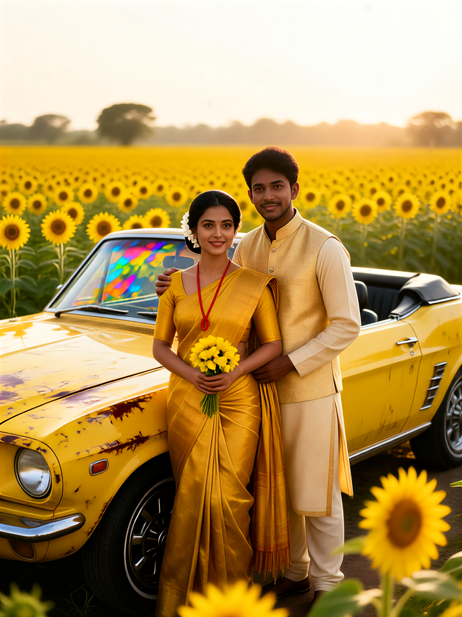 Goldene Sonnenblumen Auto Romantik image
