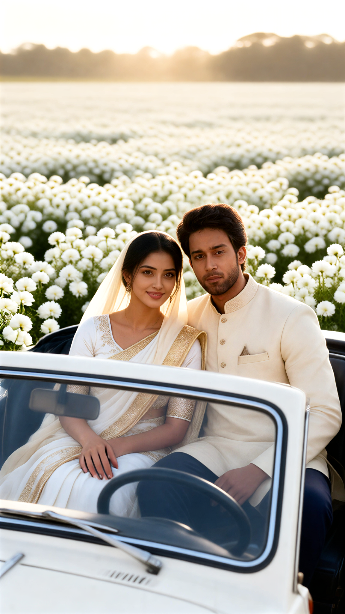 Romantic Flower Field Couple Photo image
