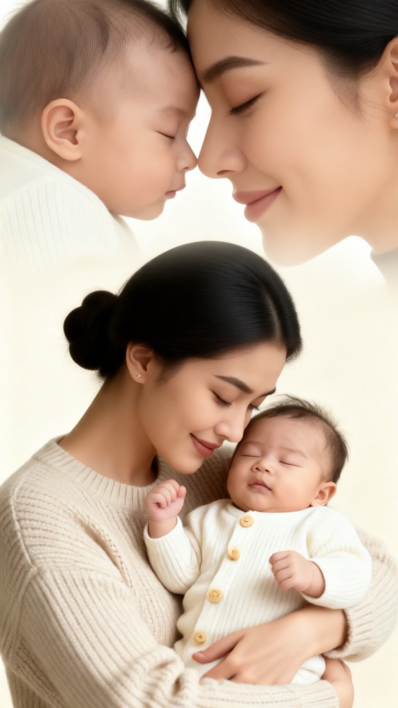 Double exposure of mother and baby image