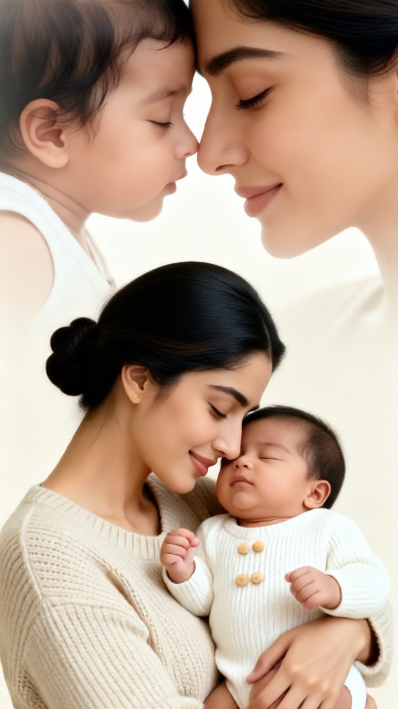 Double exposure of mother and baby image