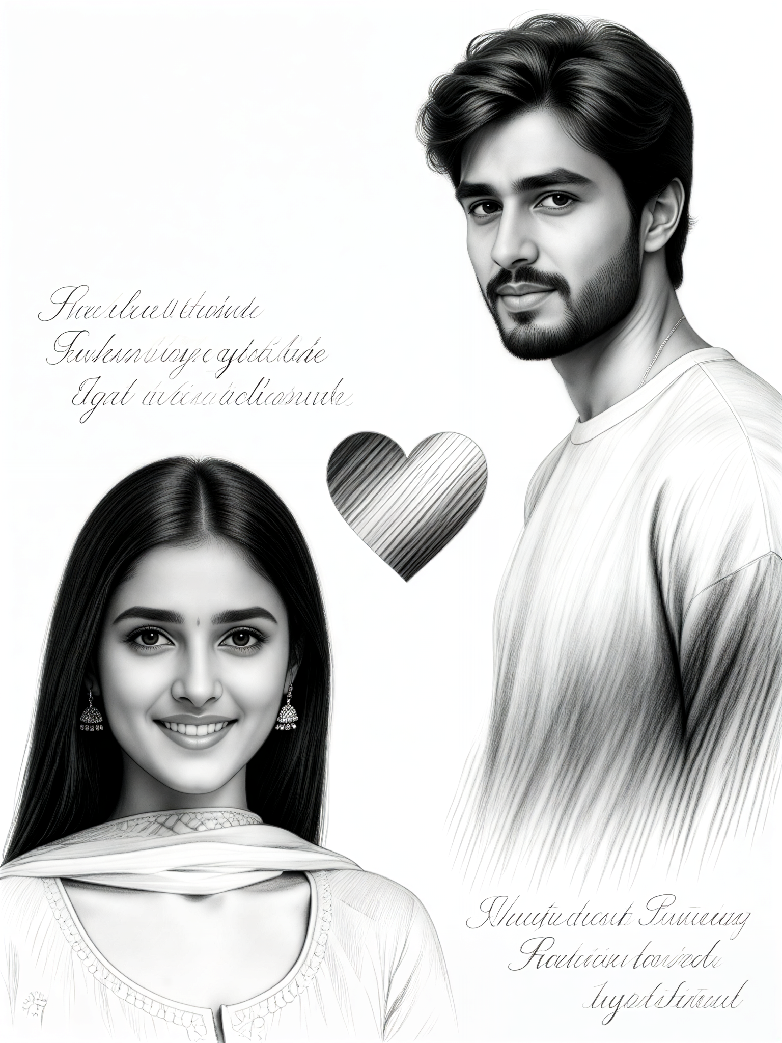 DesiLoveQuoteCouplePencilSketch image