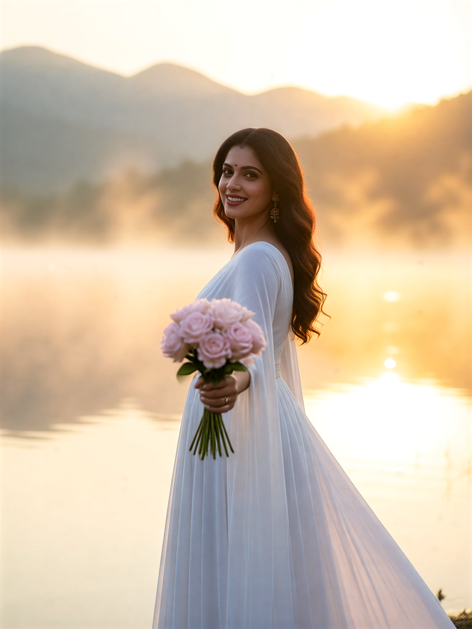 White Dress Sunrise Lake image