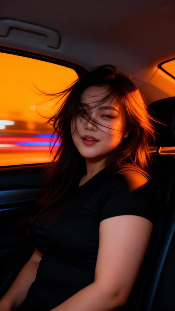 Riding in a car at night：3 image
