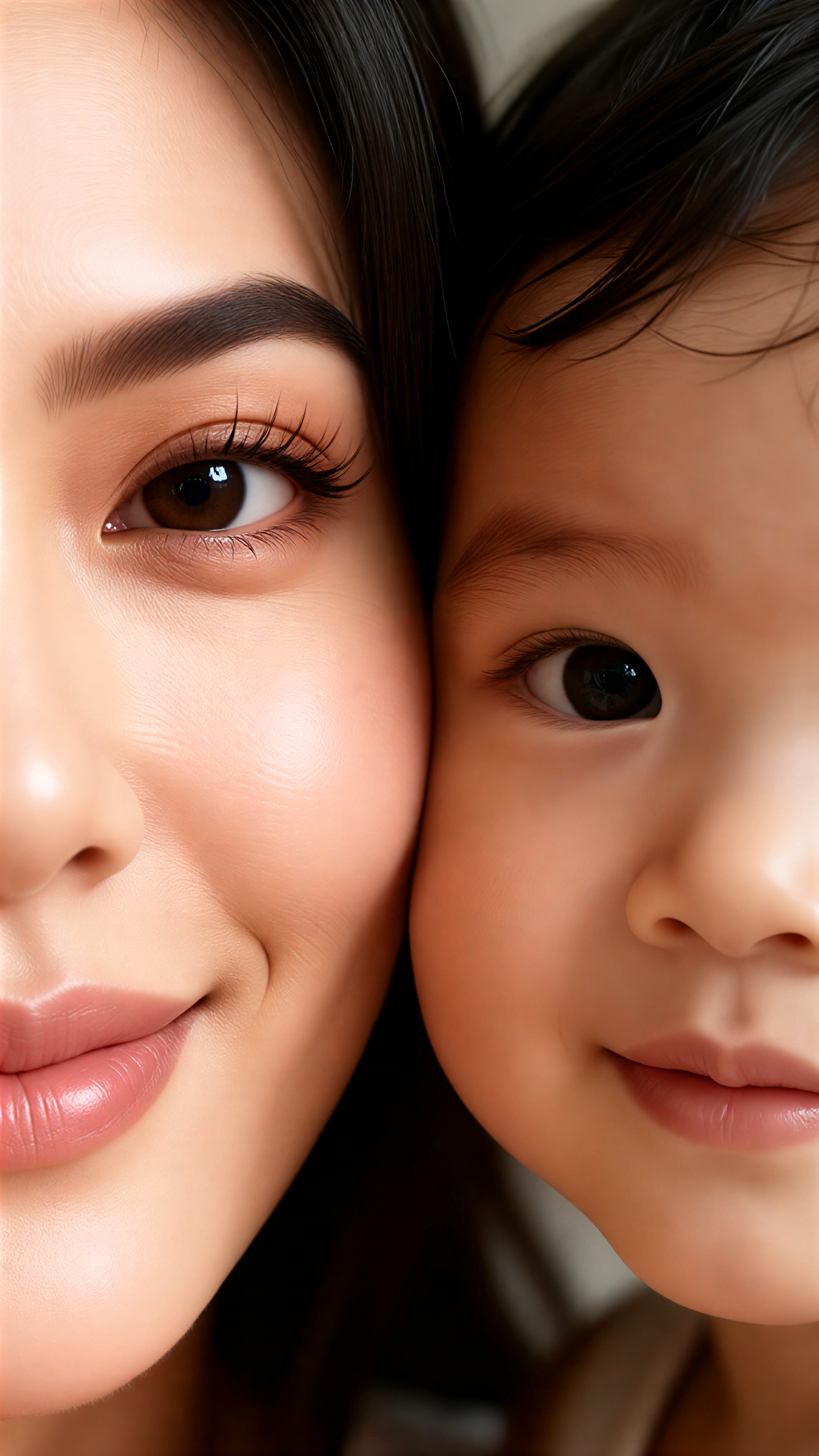Parent-child half-face portrait image