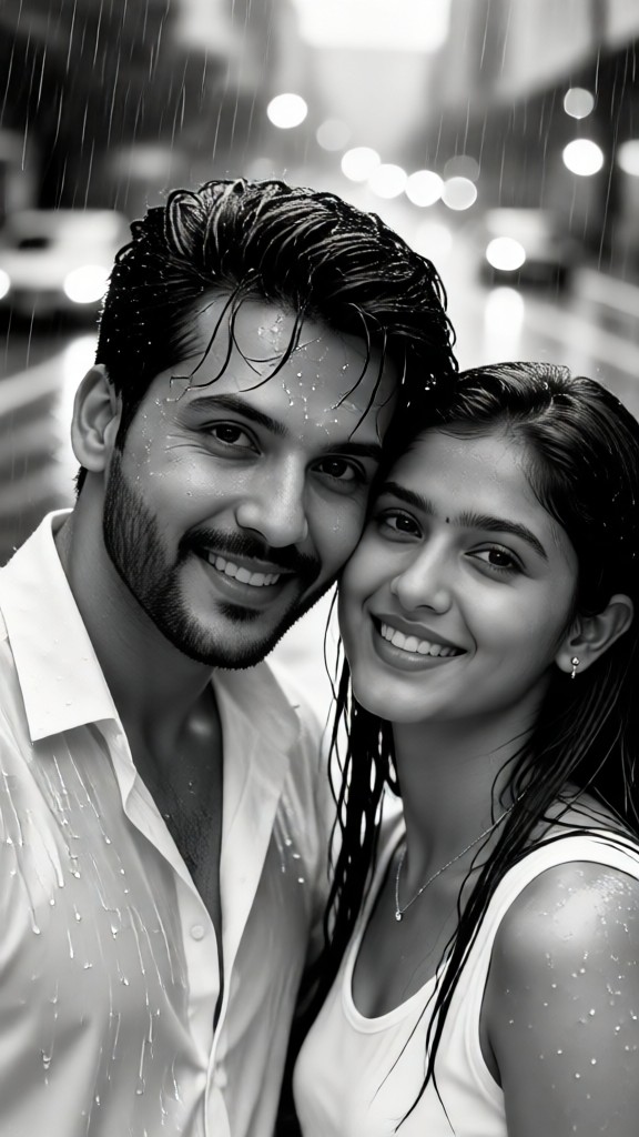 Black and white couple in the rain - v1 image