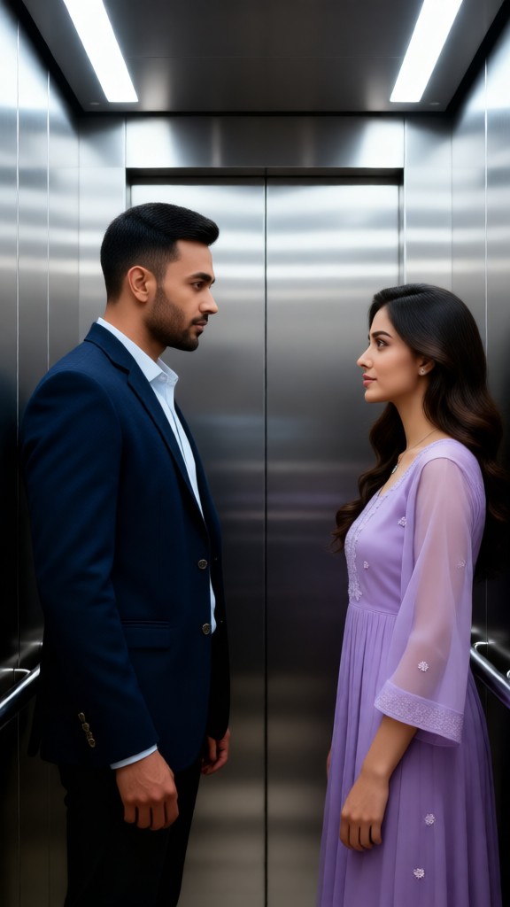 Couple kissing in an elevator image