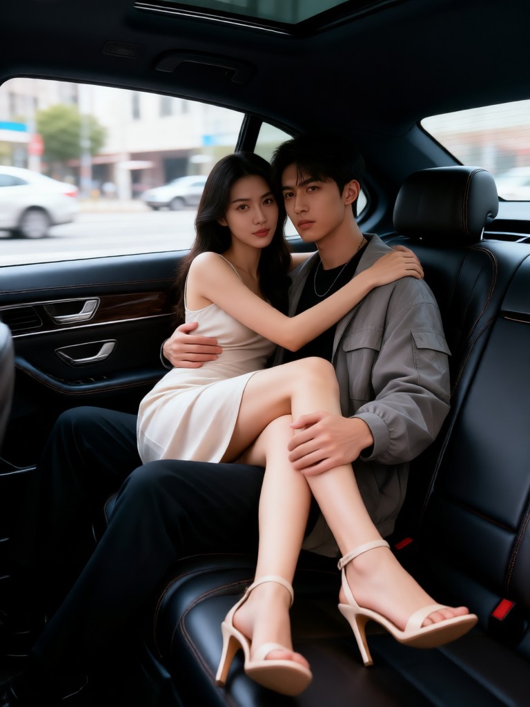 In a luxury car-v image