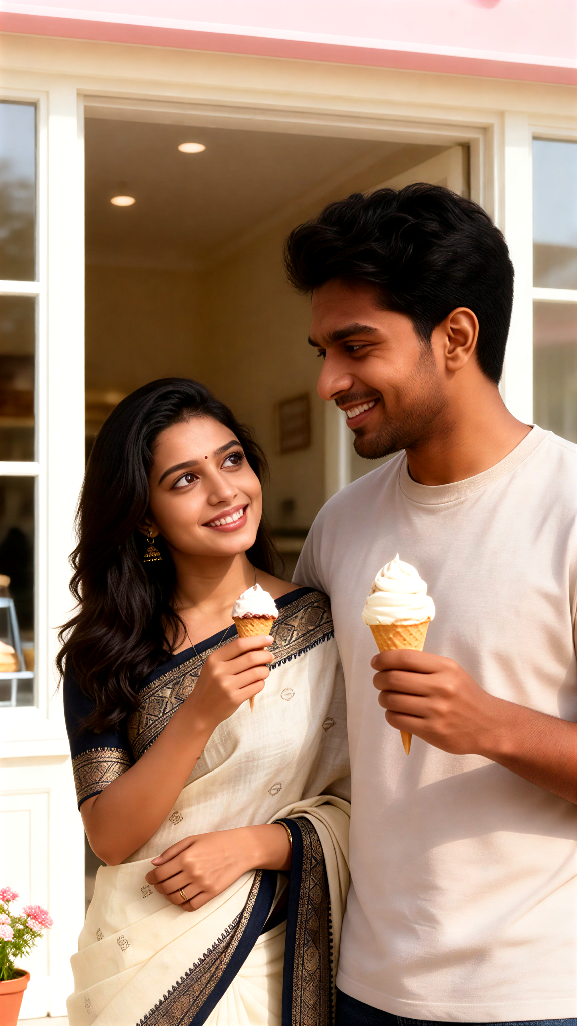 Cute couple eating ice cream image