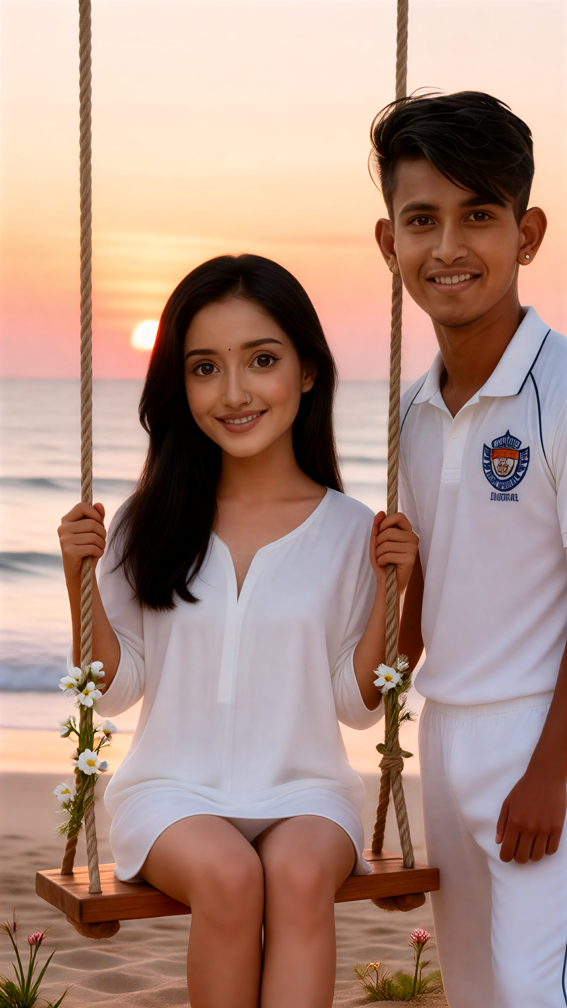 Couple of Big Head Dolls by the Sea image