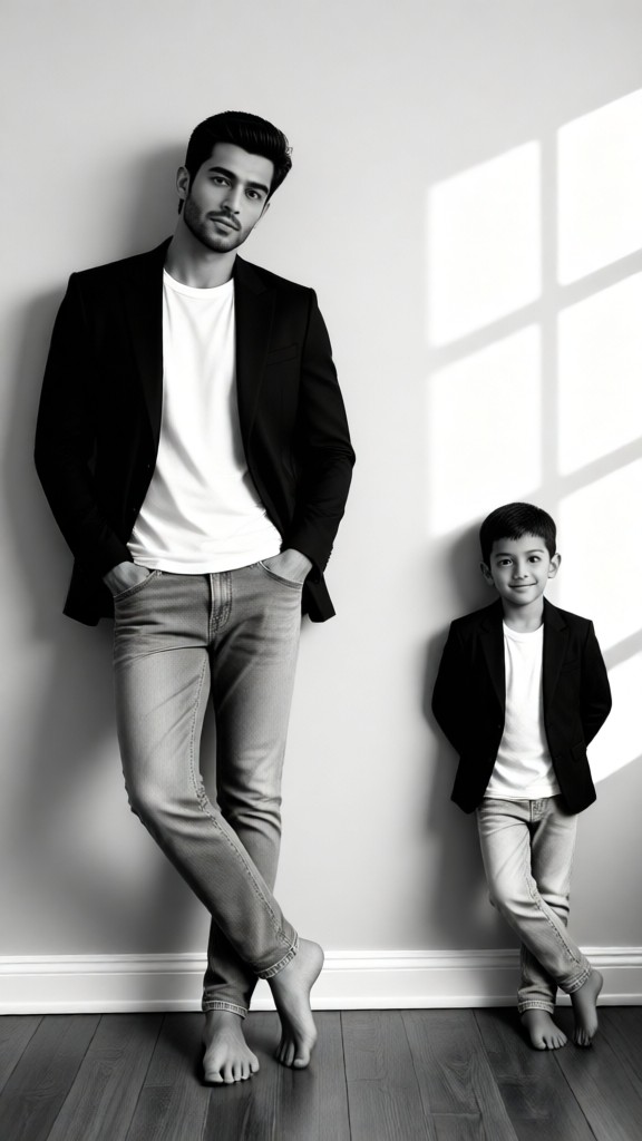 Monochrome father-son wallpaper image