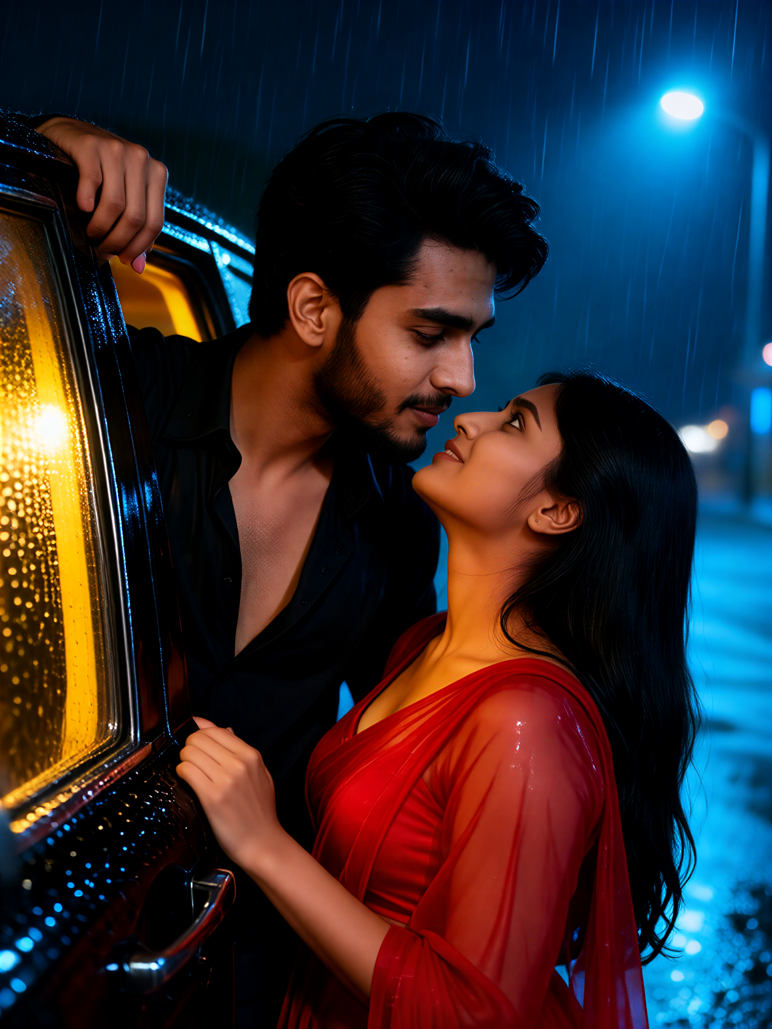 Black Shirt Red Saree image