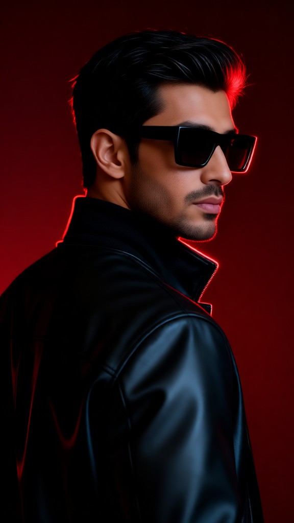Edgy dark style portrait with red background image