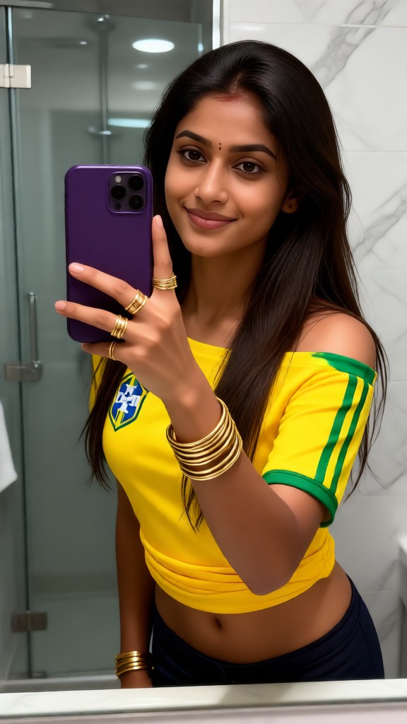 Off-shoulder Football Outfit Mirror Selfie image