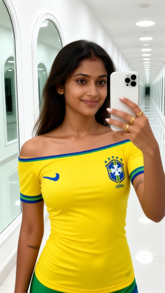 Off-shoulder Football Outfit Mirror Selfie image