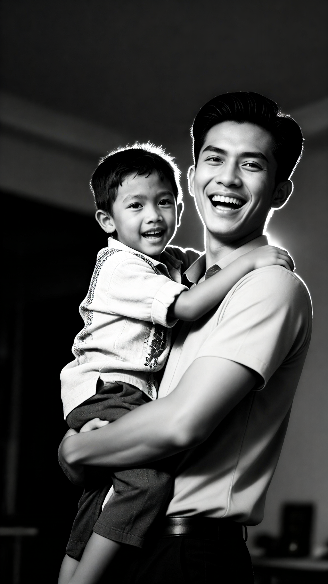 Dad hugged the baby and laughed heartily image