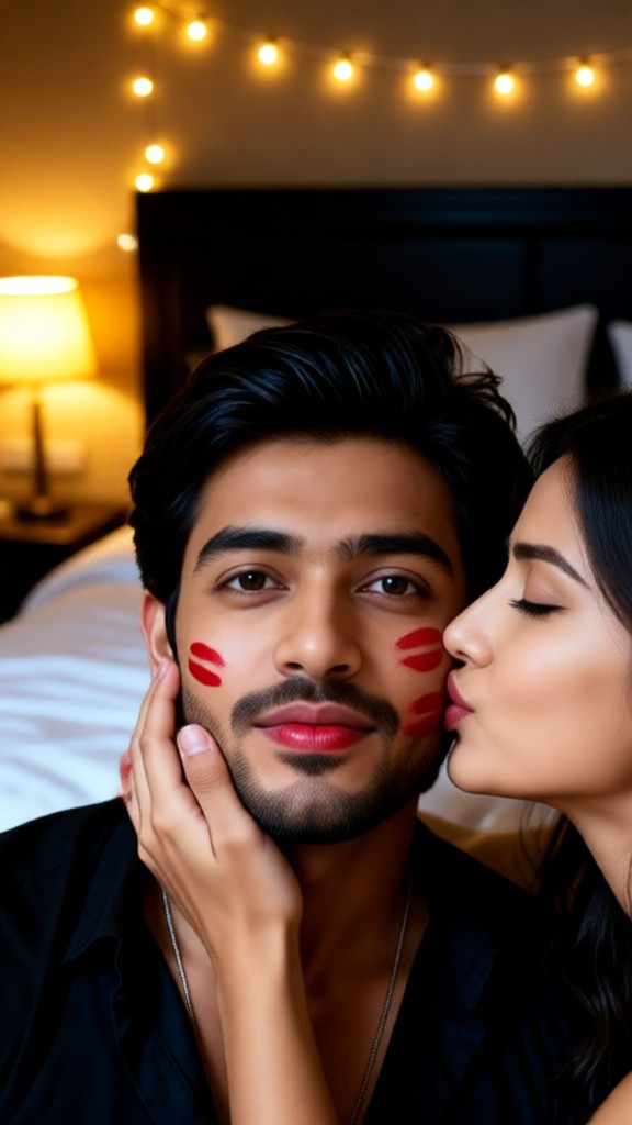 Lipstick print on cheeks image