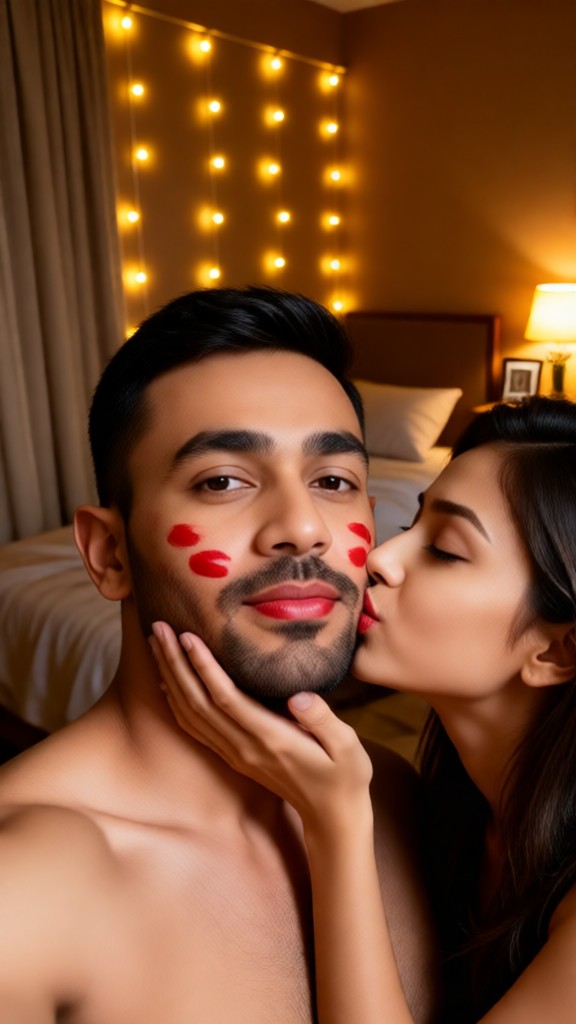 Lipstick print on cheeks image