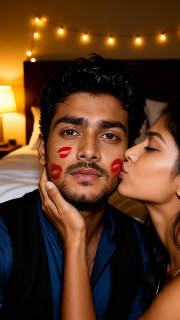 Lipstick print on cheeks image