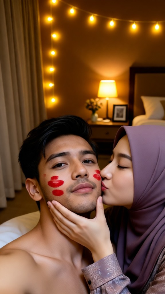Lipstick print on cheeks image
