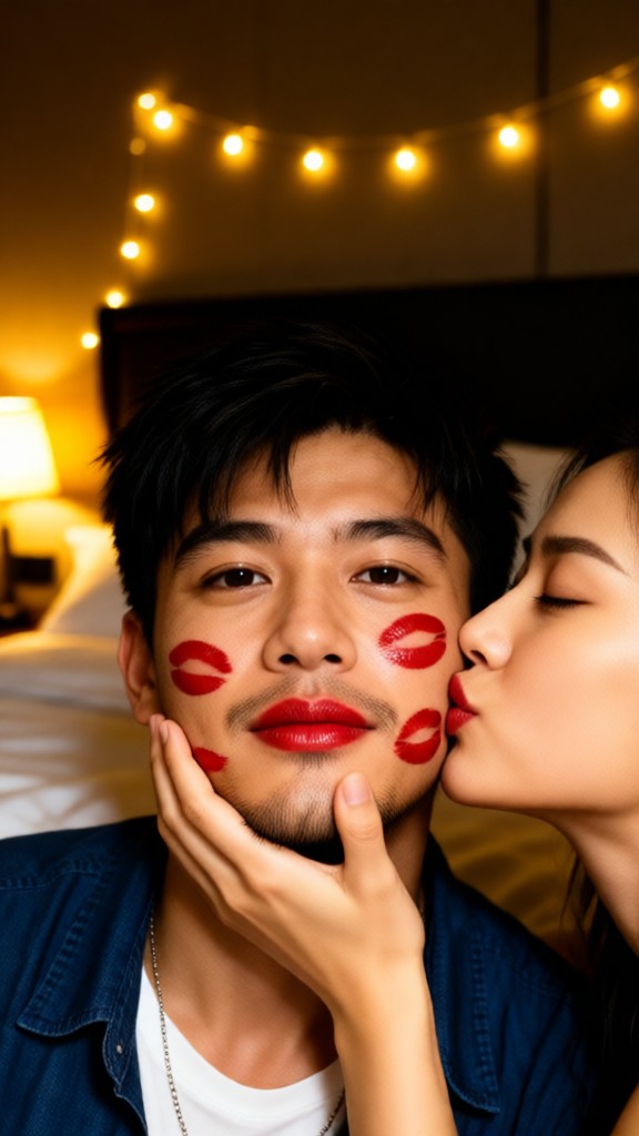 Lipstick print on cheeks image