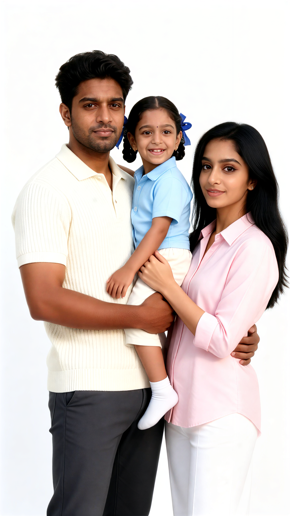 Father holds the baby while mother gets closer image