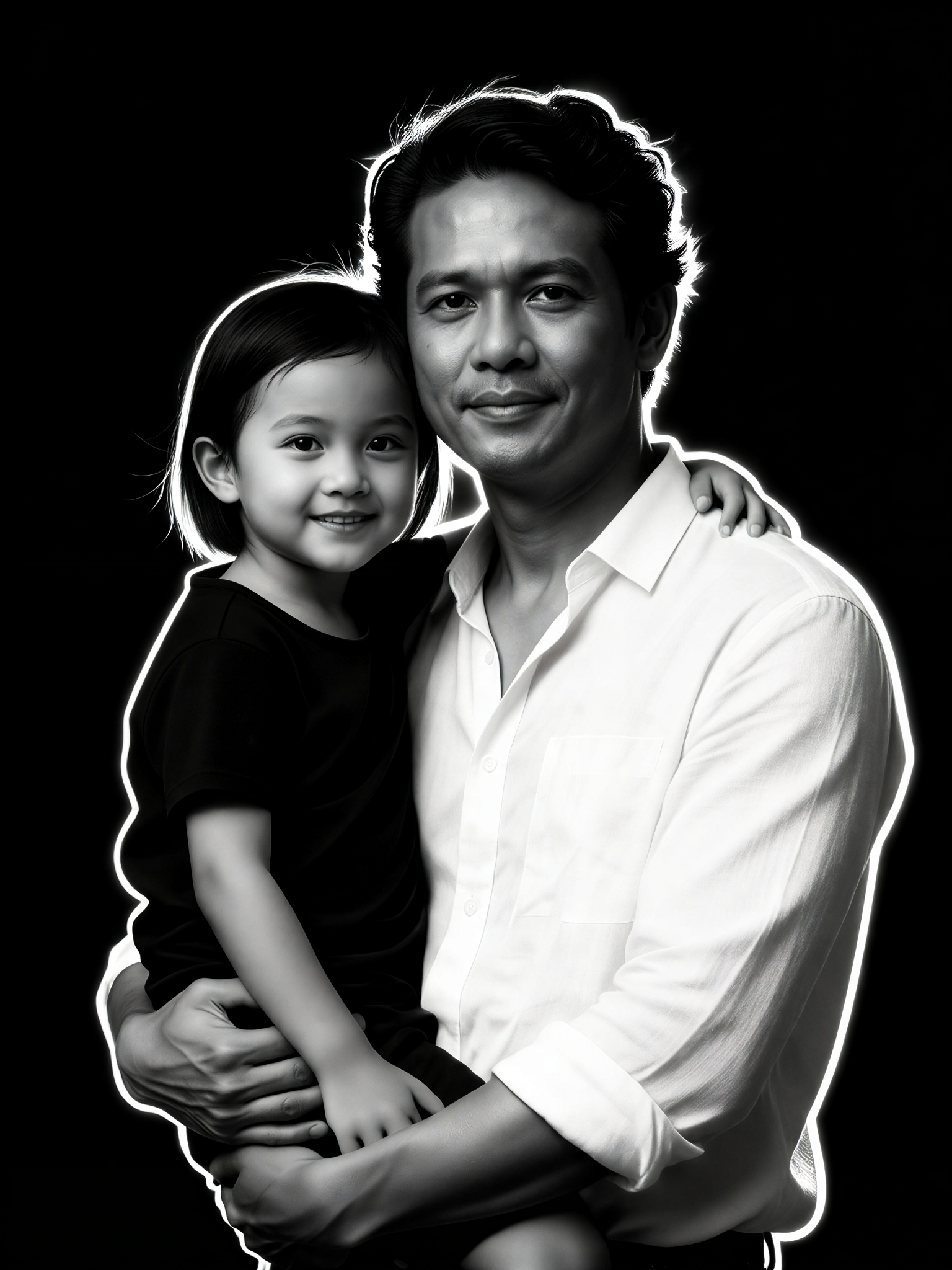 Father son black and white outline light image