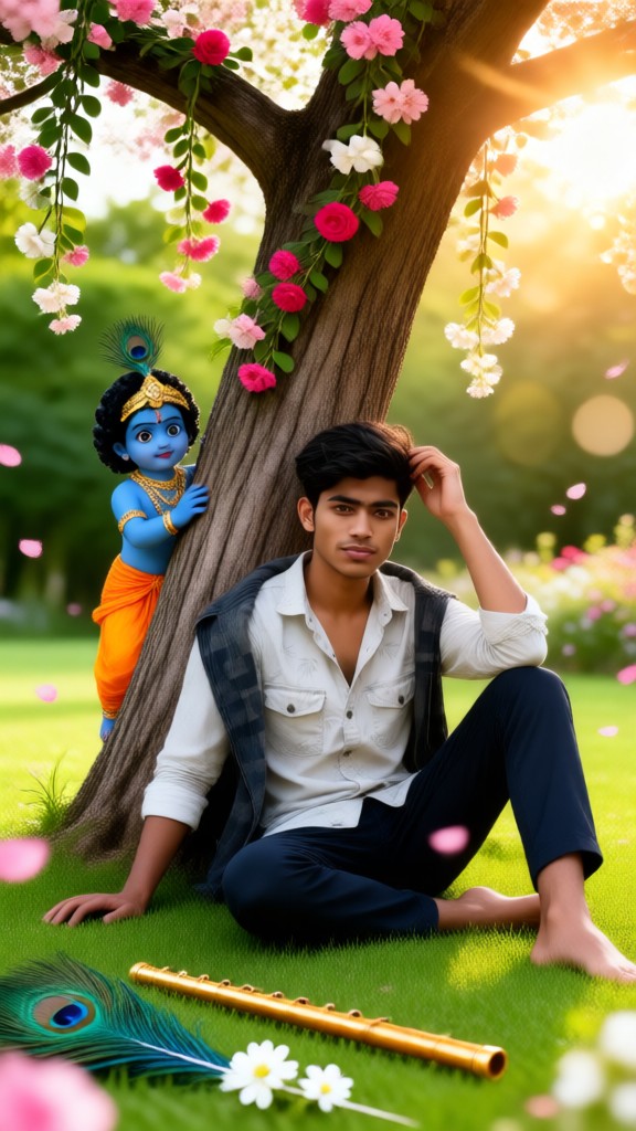 Child Krishna Portrait Beneath Tree image