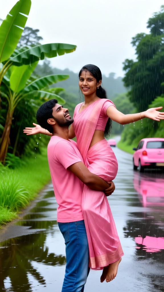 Rainy season couple movie-style photo-p image