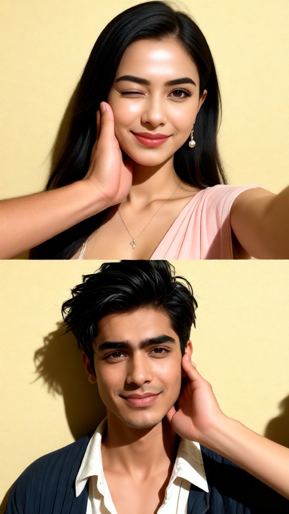 Couple touching faces two-grid photo image