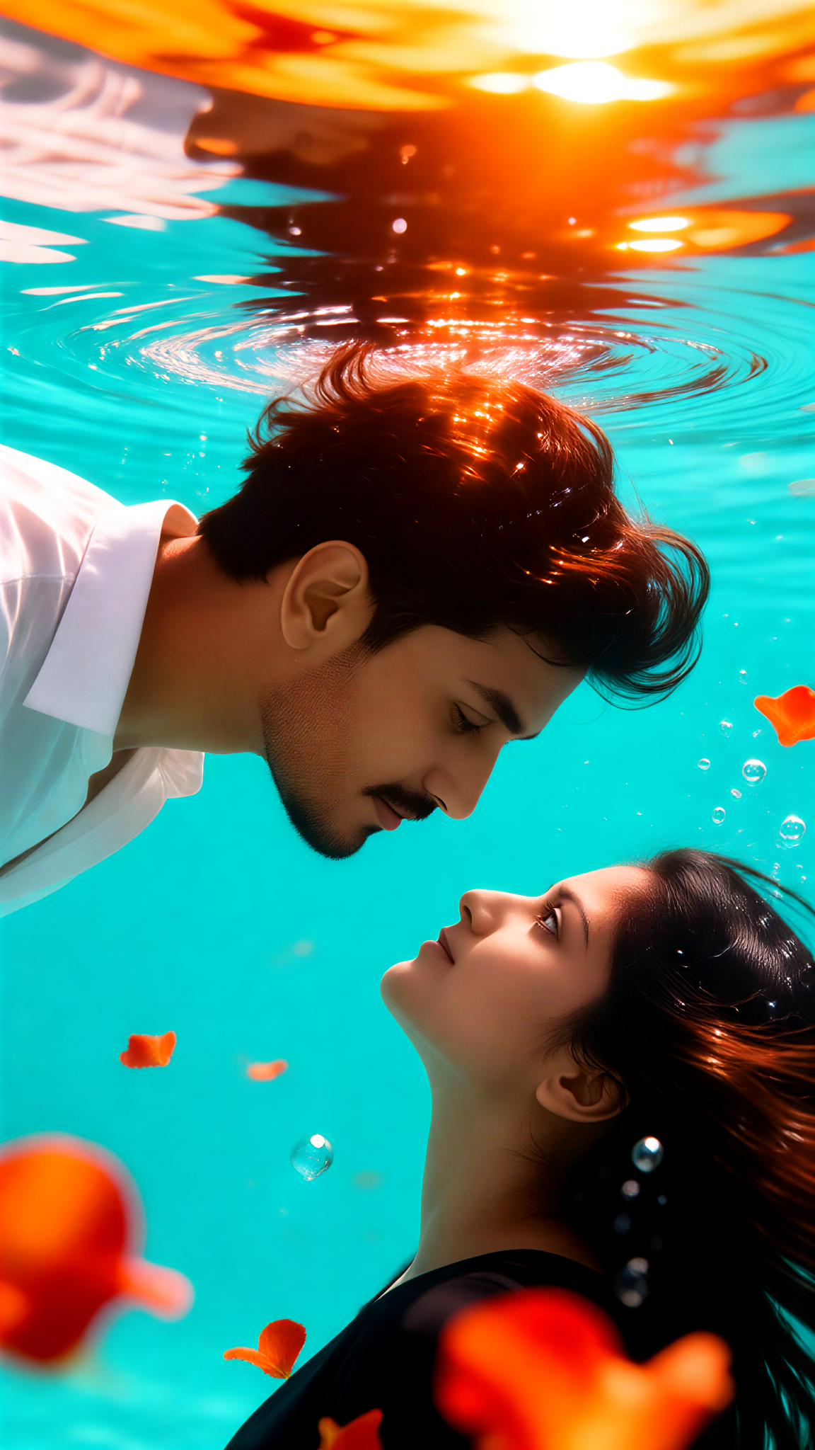 Couple staring at each other underwater image