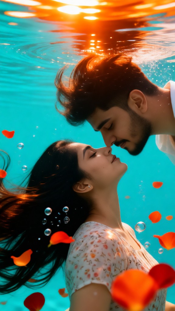 Couple staring at each other underwater-p image