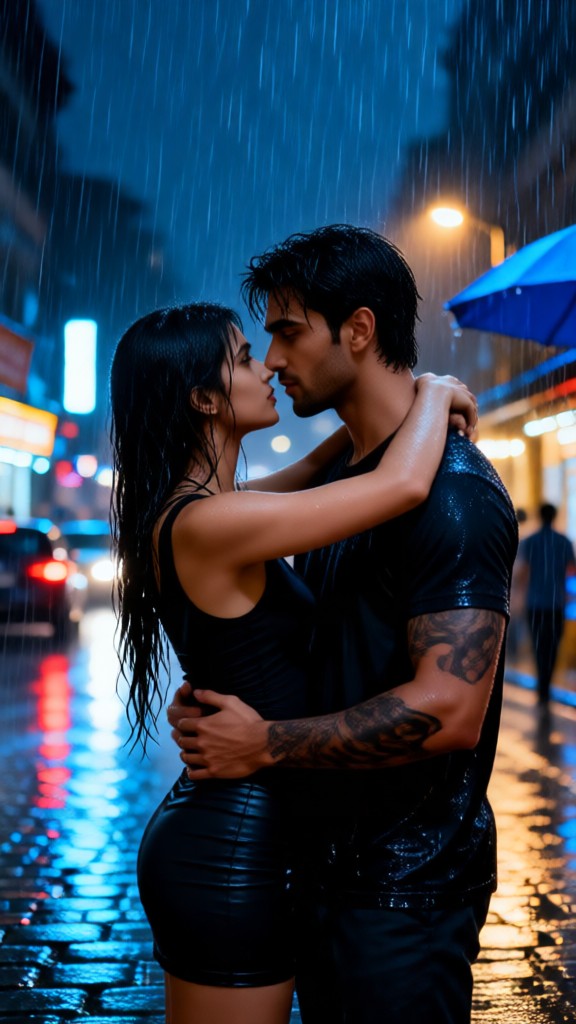Kiss on the street at night image