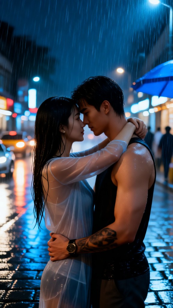 Couple Kissing on the street at night-T image