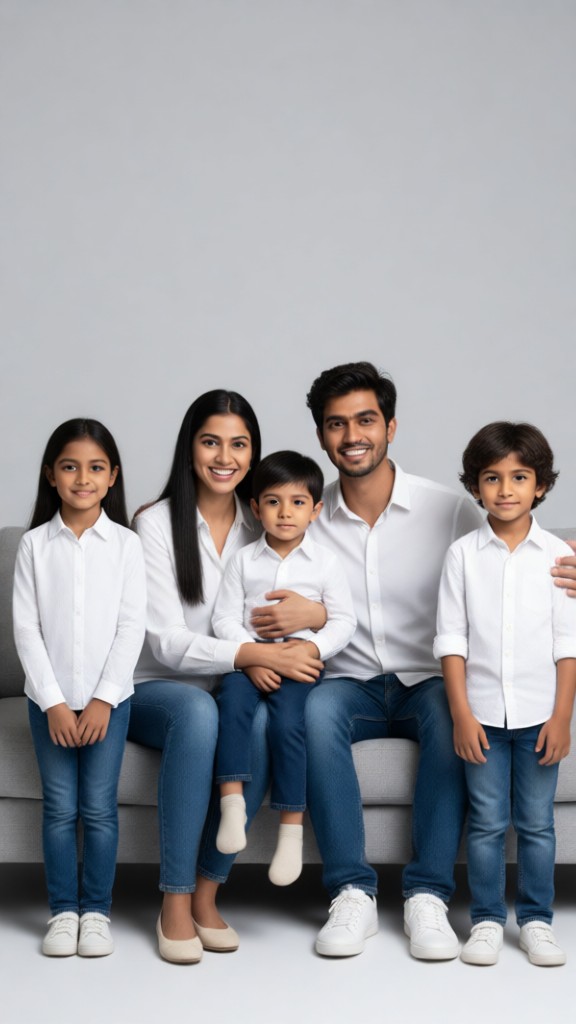 Happy family group photo in white shirts image