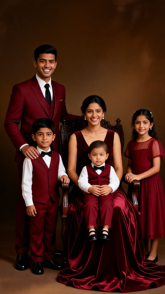 Royal family group photo in red outfits image