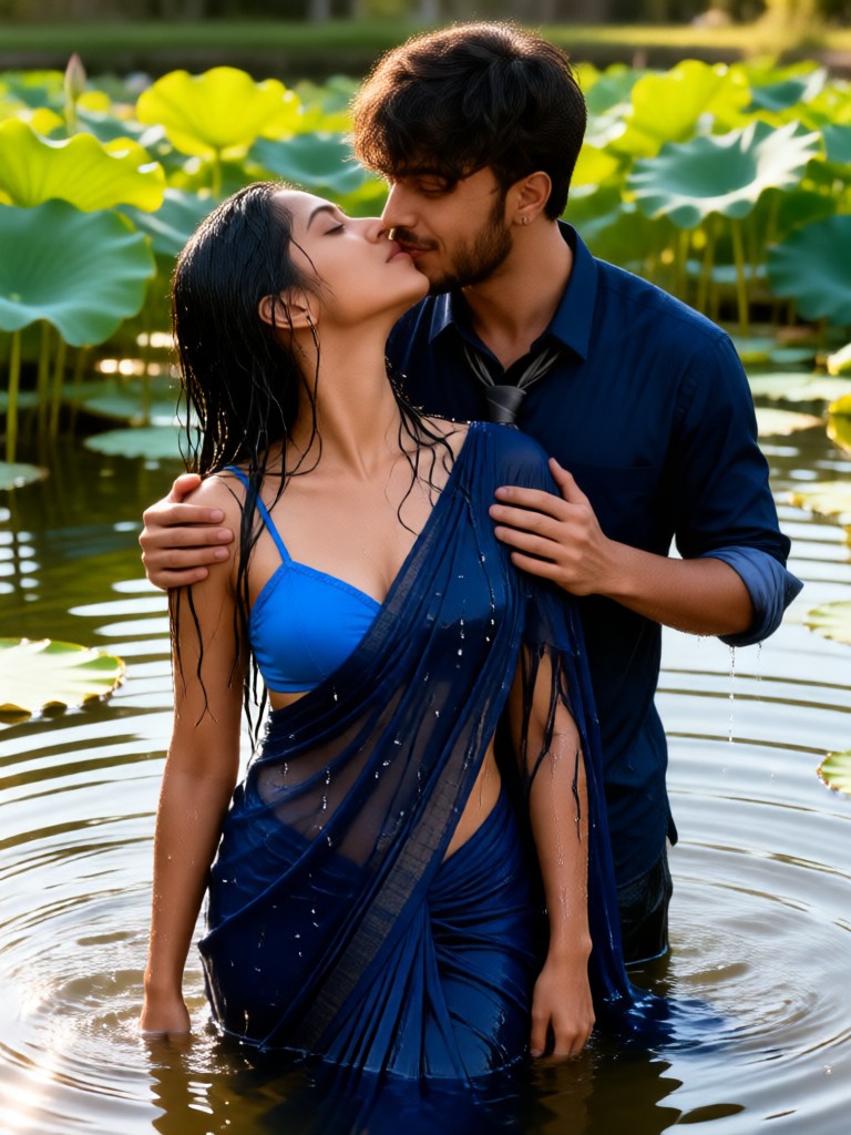 Lotus Pond Wet Saree image