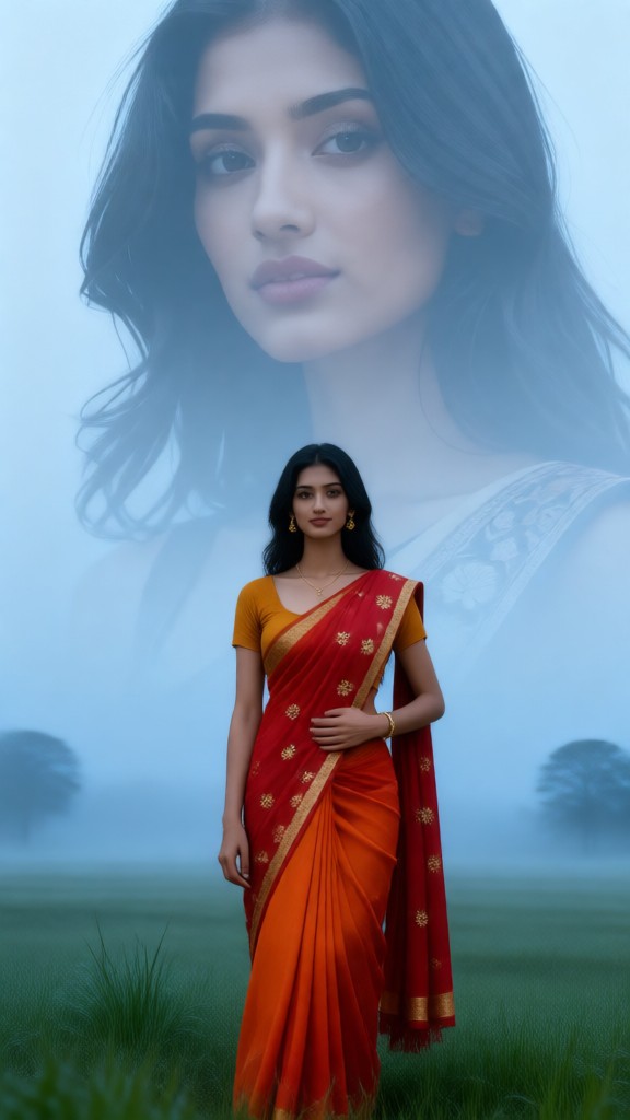 Orange Saree in Forest image