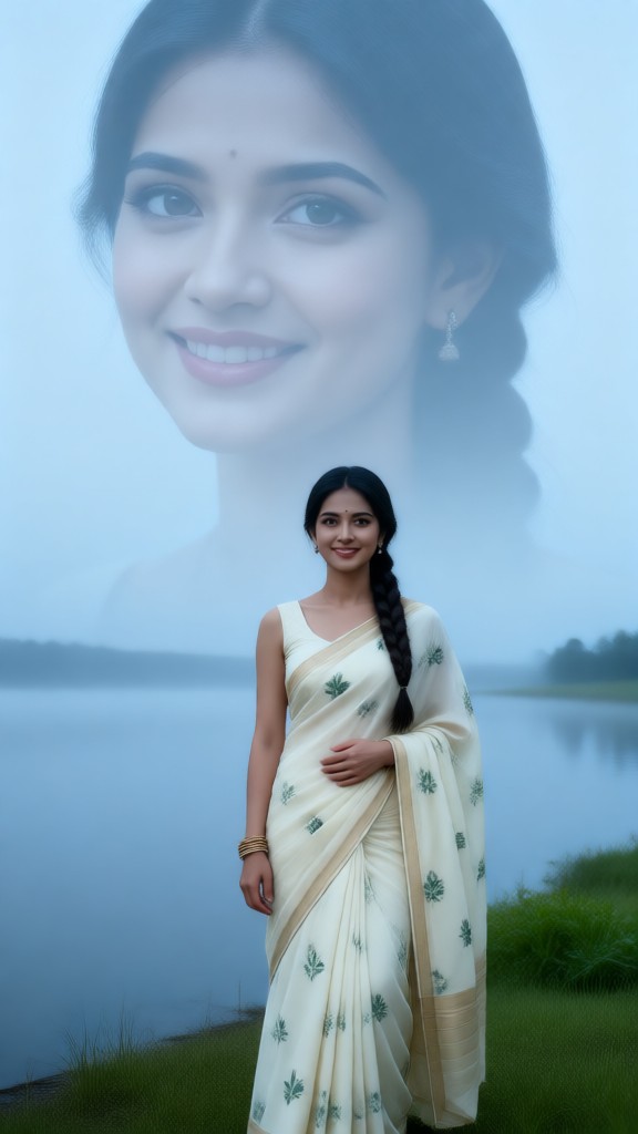 Cream White Saree in Forest image