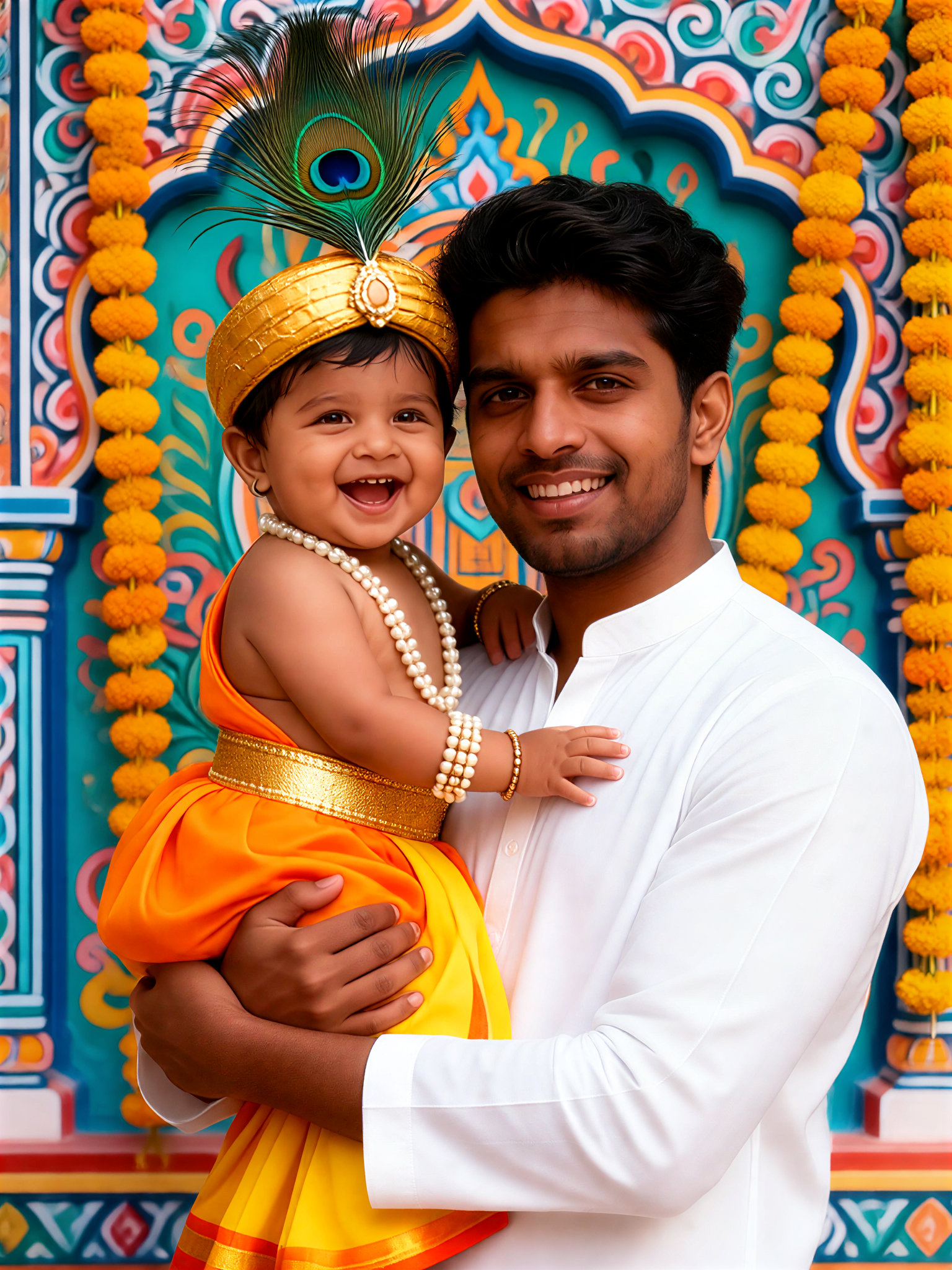 Dad Holding Krishna Baby image