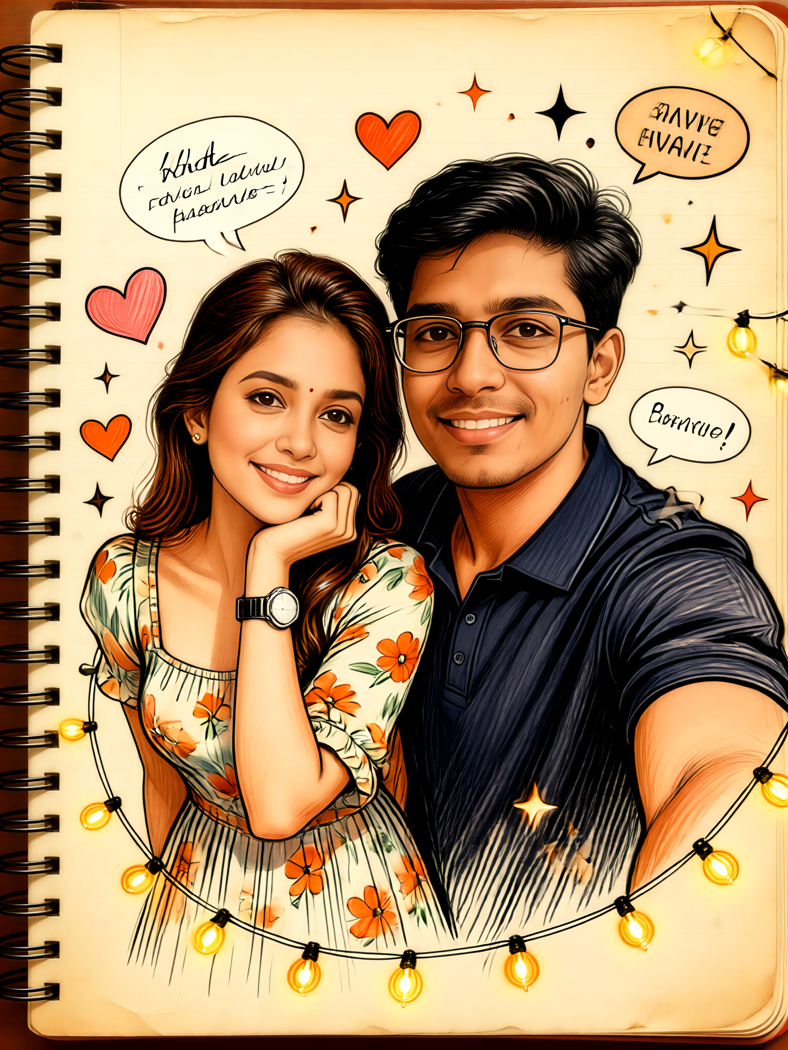 Couple Handdrawn Notebook - Romantic Selfie image
