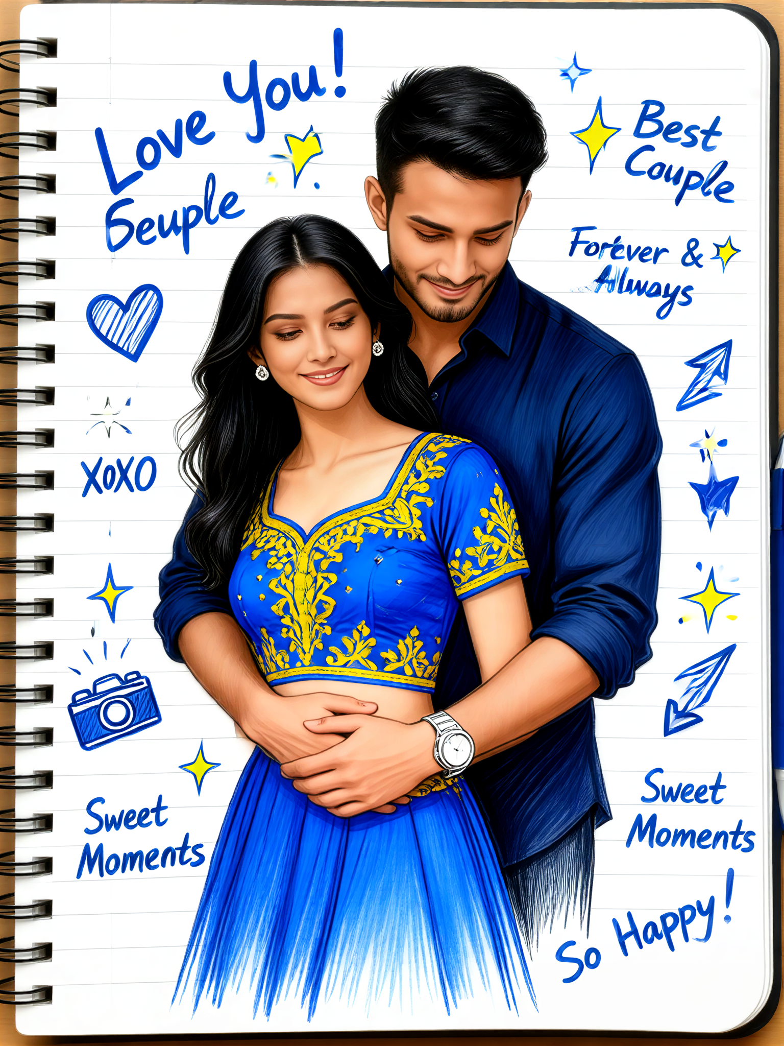 Couple hand drawn notebook image