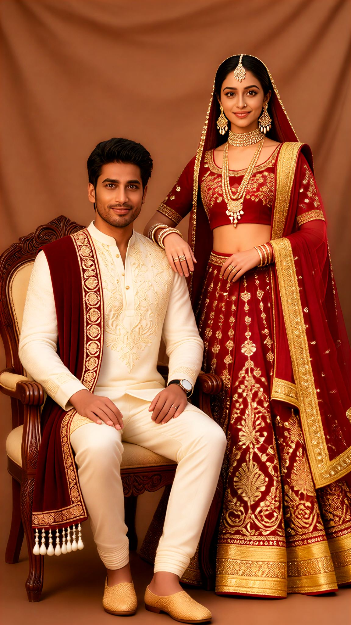 Couple's Traditional Wedding Attire Group Photo 2 image